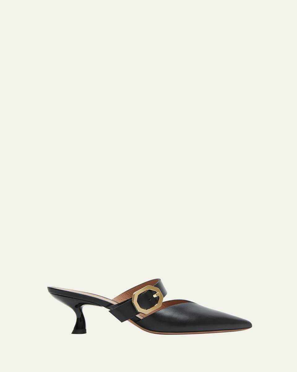 Phoenix Leather Buckle Mule Pumps